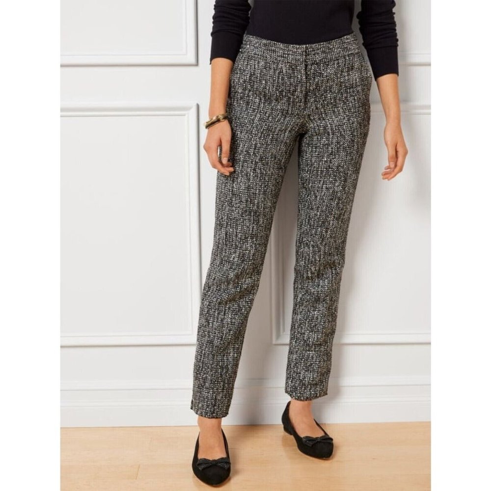 new TALBOTS HAMPSHIRE ANKLE PANTS Black White Sequin Women's 10 Petite